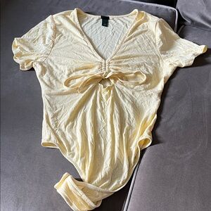 Wild Fable Soft Yellow V-Neck Bodysuit